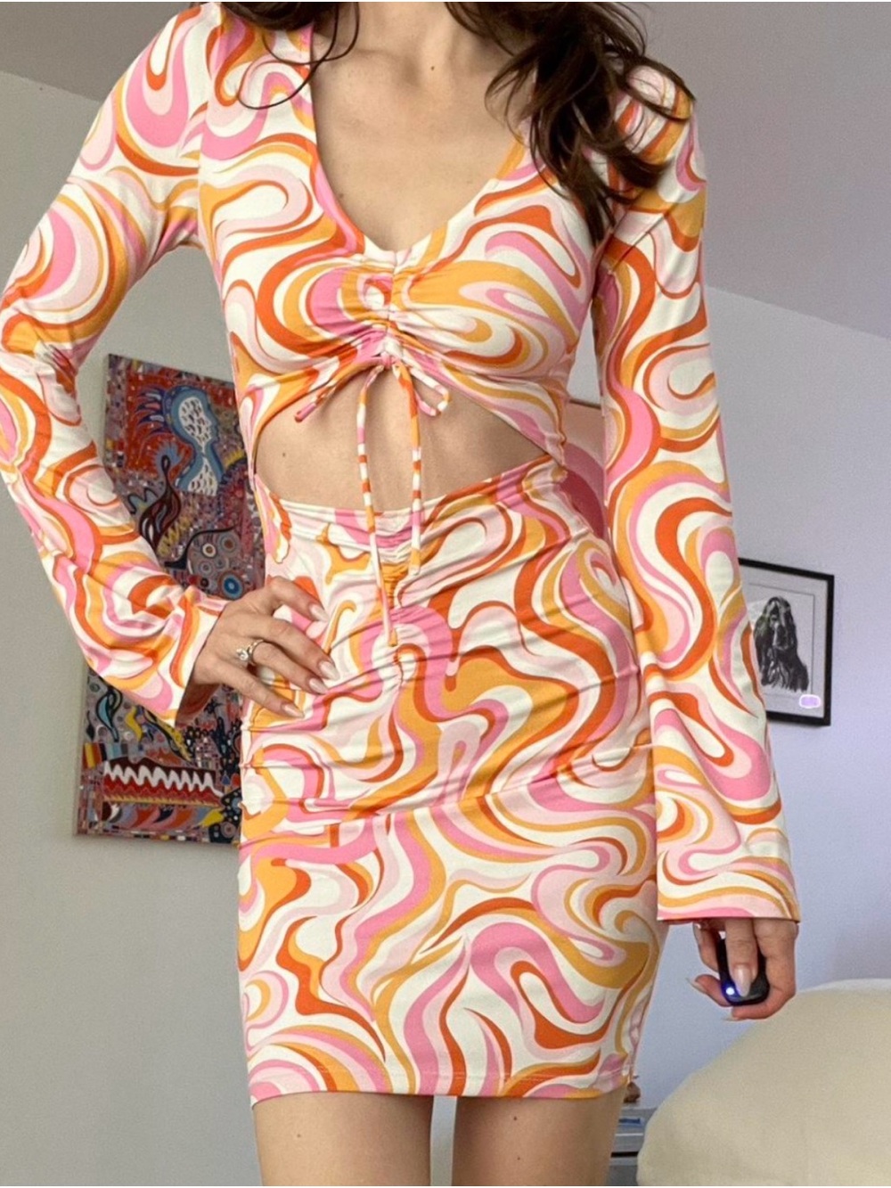 H&M Pink Orange Swirl Mini Dress Two-Piece